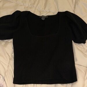 French Connection Black Puff-Sleeve Square-Neck Crop Top